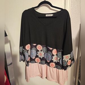 Misslook Black and Pink Floral Women's Top